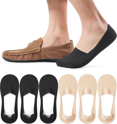 Caldodo Mens Invisible Trainer Socks, Thin No Show Loafer Socks for Womens | 6 Pairs Non Slip Hidden Boat Shoe Socks, Nylon Foot Secret Socks Lightweight for Summer, 6-8 9-11 12-14