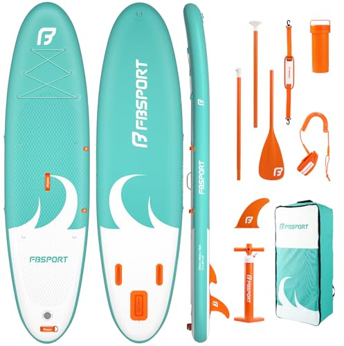 FBSPORT SUP Inflatable Stand Up Paddle Board,11 feet long 6 Thick Blow Up Paddle Board with Adjustable Paddle, Backpack, Pump & Removable Fin - Surfboard for Lakes, Rivers & Sea