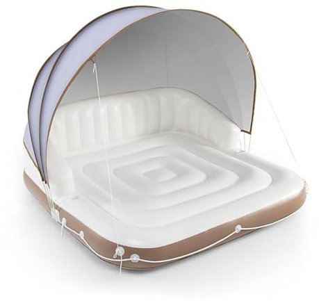 Lettino Prendisole Gonfiabile for Piscina con Tetto Retrattile, Isola for Nuoto con portabicchieri, Lettino Galleggiante Fino a 200 kg, Lettino Gonfiabile for 2 Adulti