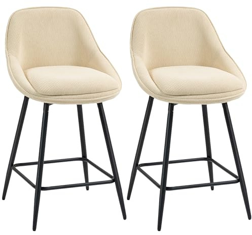 HOMCOM Lot de 2 tabourets de Bar avec Dossier et accoudoirs, tabourets de Cuisine pivotant à 360° avec Repose-Pieds intégré, chaises de Bar Hautes en Velours côtelé, pour Le Salon, la Salle à Manger,