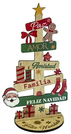 EWALAMI Adornos y Regalos Navidad para Despacho, Escritorio, Sobremesa en Madera DM, Tarjeta de Felicitación con Soporte (Alegre)