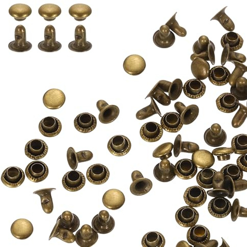 QUARKZMAN 200 Set Rivetti in Pelle Cappello Singolo 6mm Acciaio al Carbonio Rivetto a Vite per Cuoio Chicago Metallo Rotonda Tubolari Per Borse Scarpe Pelle Riparazioni Decorazioni, Bronzo