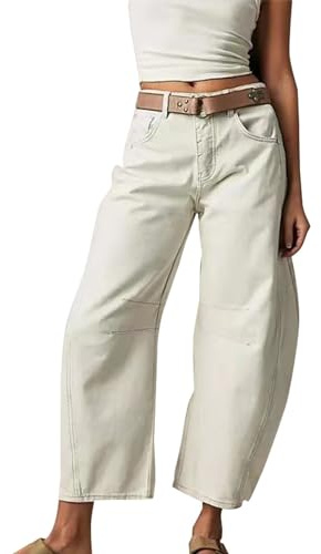 Generico Jeans Bianchi Donna, Vita Alta Larghi Vintage, Pantaloni Denim a Gamba Larga Oversize Relaxed Fit con Tasche per Stile Casual Y2K