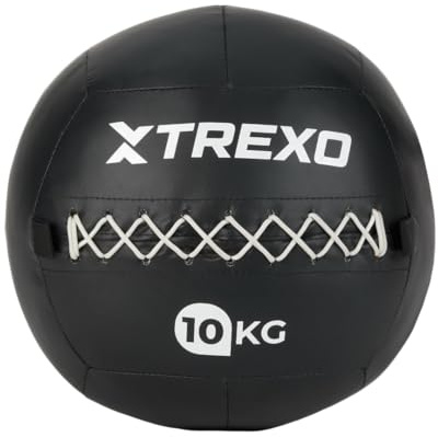 Trexo – Palla medica Wall Ball 10 kg – Rivestimento morbido, allenamento cross, condizionamento & forza, similpelle durevole, presa aderente, rimbalzo controllato – Nero
