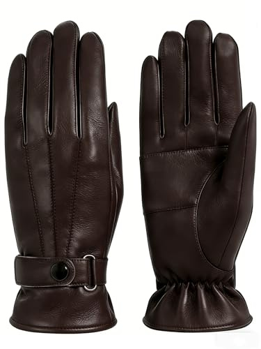 MGGMOKAY Guante cuero para hombre Guantes de Invierno Cálidos pantalla táctil,Marrón,S
