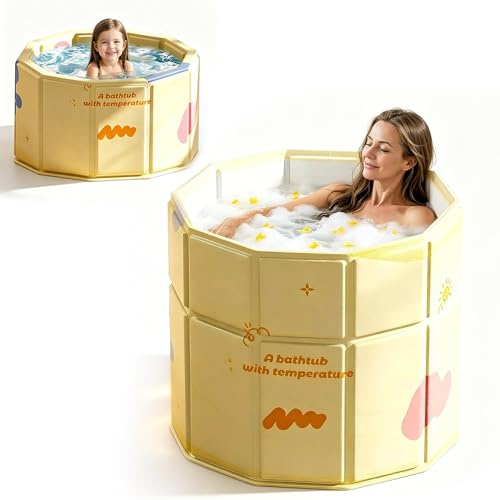 Portable Bathtub for Adults & Kids, Large Dual-Height Foldable Soaking Bathtub, Ice Bath Tub for Cold Water Therapy, Collapsible Cold Plunge for Recovery, Freestanding Bathtub for Shower Hot Spa Sauna