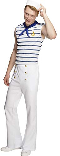 Smiffys Fever Male French Sailor Costume, White Halloween und Karneval