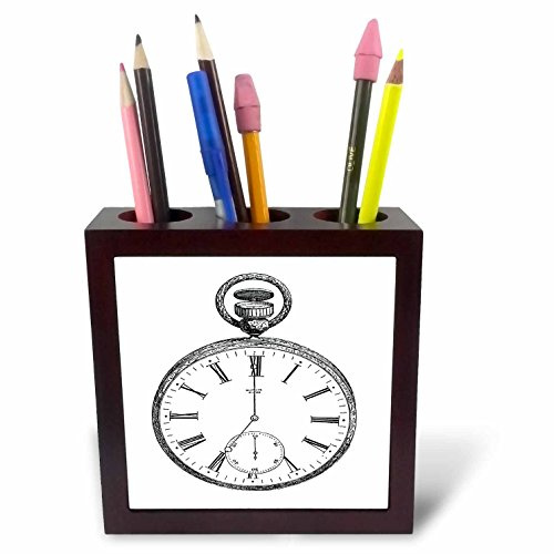 3dRose ph_43725_1 Black n White Pocket Watch-Tile Pen Holder, 5-Inch