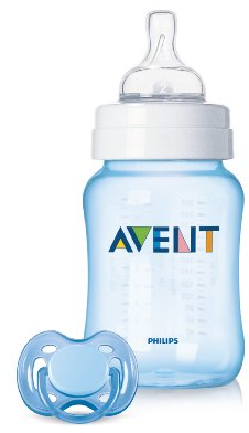 Philips Avent SCD683/19 Geschenkset, klassische Flasche und ein Freeflow Beruhigungssauger, für Jungen, blau