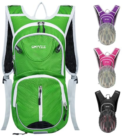 ONTYZZ Mochilas Ciclismo 12L Ligero MTB Mochila con Tira Reflectante Y Bolsa De Malla para Sujetar El Casco Mochila Senderismo Hidratación Mochila Verde