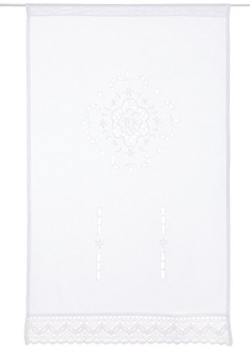 Home fashion 023/715-0105 100X0060CM Fensterbehang Leinenstruktur Bestickt, Stoff, Weiß, 100 x 60 cm