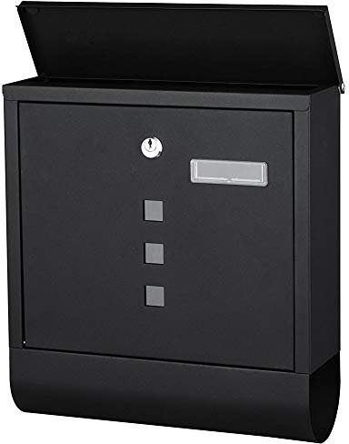 Bakaji 2832137 Boîte aux lettres murale en acier inoxydable avec fermeture à clé et porte journalière Noir