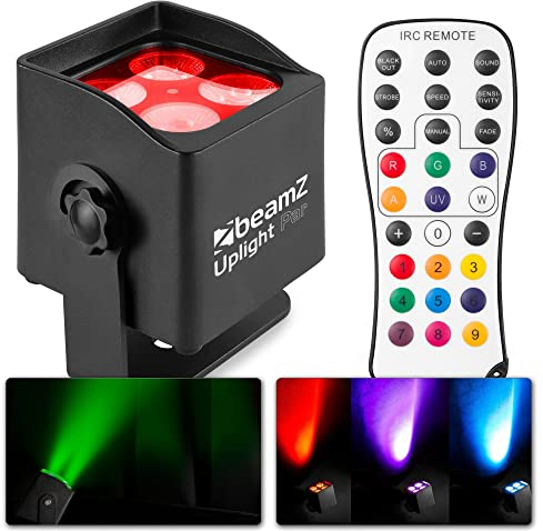 BeamZ BBP44 Weatherproof Battery Uplighter - Wireless, Compact Battery Operated Uplighters with 4X 4W RGBW LEDs, IP65 Rated for Outdoor Events, 25hr Charge, Remote Control Included