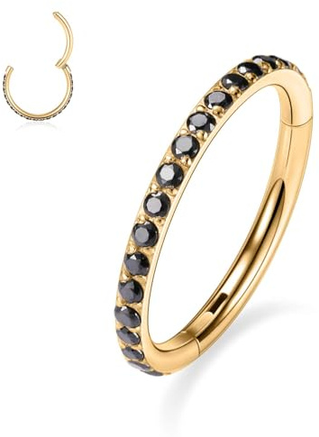 16G Setto Clicker Anello Daith Orecchini Conch Gioielli Acciaio chirurgico Rook Tragus Conch Piercing Gioielli Piccolo Cerchio Orecchino Anello Al Naso Oro 6mm Nero CZ