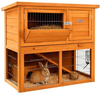 Bunny Business 2-Tier Double Decker Rabbit/Guinea Pig Hutch with Sliding Tray & Hay Rack (Red)