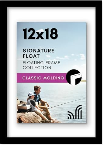 Americanflat 12x18 Floating Picture Frame with Polished Crystal-Clear Glass - Use as 8x10 Picture Frame or Display 5x7 Photo - Signature Float Collection - Photo Frames for Wall Display - Black