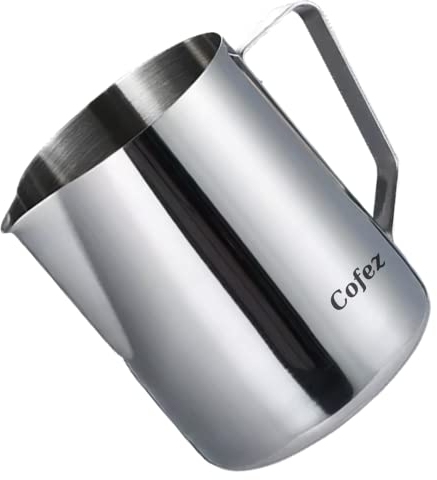 Milchkännchen Edelstahl 350ml mit skala - barista kanne für Latte Art - Hochwertige Milchkanne als Kaffee Zubehör - Perfekt zum Milchaufschäumen - Aufschäumkännchen zum Milch aufschäumen (Silber)