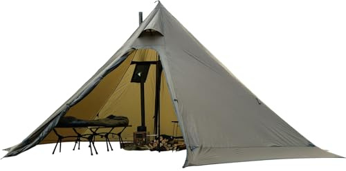 Hett tält med spisuttag campingtält vintertält för 4 säsonger, 3-4 personer, 2,2 kg backpacking för camping, familj, vandring, jakt, fiske, vattentät, vindbeständig, lätt
