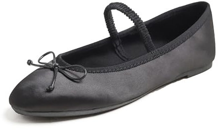 Feversole Women's Soft Breathable Mary Jane Memory Jane Halbschuhe,Flach Freizeit Tanzschuhe,Schwarz Seide Elastisch 38