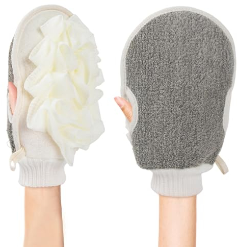 Azonelife Luffa Handschuhe, Körperpeeling & Badeschwamm, Doppelseitiges Duschhandschuh, Peeling Badehandschuhe Scheuerhandschuh für Abgestorbene Hautzellen für Frauen