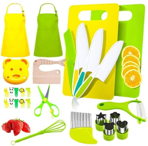 AYSOW Coltelli da Cucina per Bambini, Coltello da Frutta in Plastica Coltelli Coltello Bambini Montessori 28 pezzi,Regalo di Natale o di compleanno perfetto per Set Coltelli da Cucina ai 2 anni