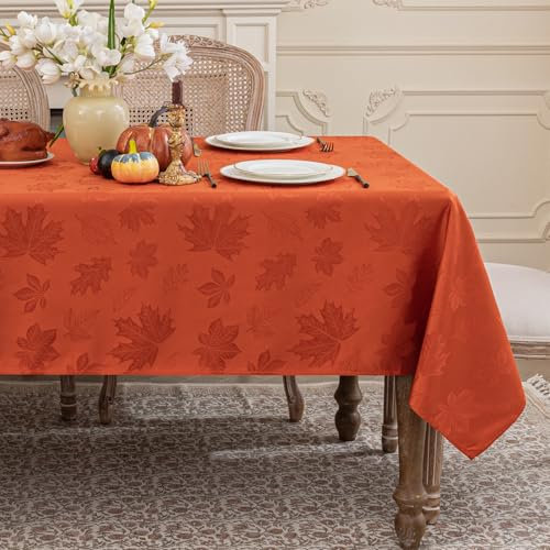 Softalker Manteles Otoño Exterior Impermeabl Antimanchas Mantel Rectangular 140x240 cm Naranja Mantel Jacquard con Hojas de Arce Protector de Mesa Cocin Decoracion Jardín Cumpleaños Navidad Fiesta