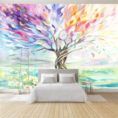 Papier Peint Intissé 3D Arbre Coloré 350 x 256 cm Papier Peint Mural Poster Tableaux Muraux Tapisserie Photo, Chambre D'enfants Mural Personnalisé pour Salon Chambre Décor