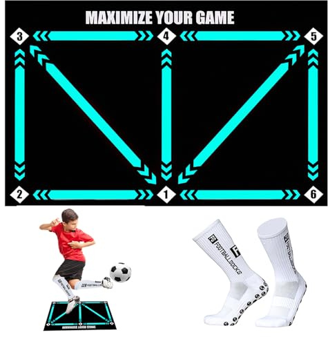 Tapis d'entraînement de footstep avec une paire de chaussettes antidérapantes, tapis de maîtrise du football pour améliorer l'entraînement au dribble accessoires auxiliaires, tapis antidérapant pour
