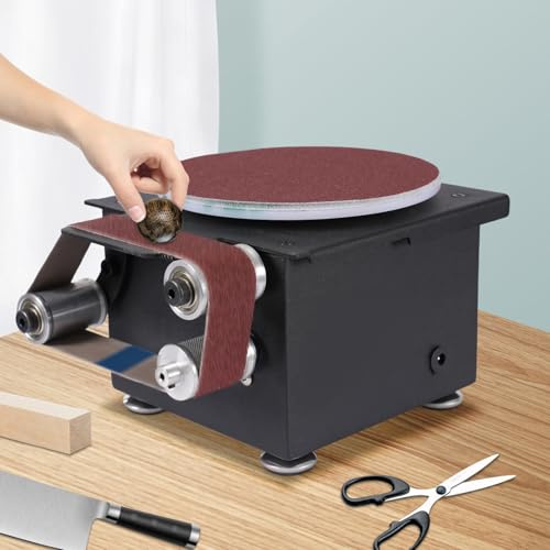 Bandschleifer Band Tellerschleifer mit 10-Schleifbändern, 10-Schleifscheibenpapieren,7-Gang Einstellbarer Schleifmaschine Für Edelstahl, Eisen, Holz, Kunststoff, Acrylsäure, DIY Holzbearbeitung