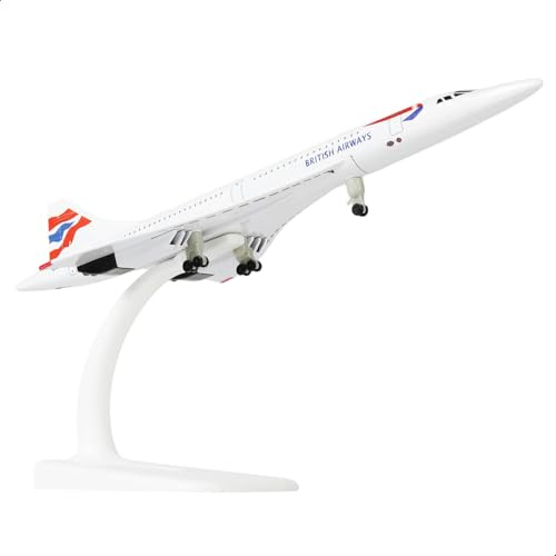 QIYUMOKE Concorde British Airways i skala 1:300 formgjuten metall flygplan modellbyggsats med stativ Concorde modellflygplan för vuxna flyggåvor eller flygplan souvenirer (7,9 tum L)