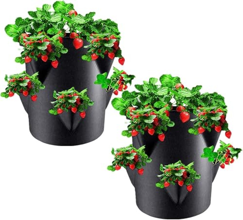 Foxananyn 2 Pezzi Altezza Fragola | Vaso Fragola di | Fragole da Piantare Permeabili e Respiranti a 6 Fori | Sacchetto di Piantagione per Fragole | Contenitori per Coltivazione in Tessuto Non Tessuto