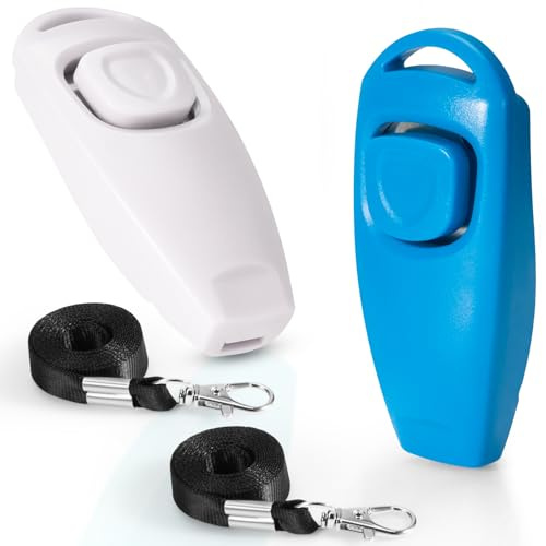 Lot de 2 sifflets de dressage pour chien 2 en 1 pour dressage et rappel, accessoires de dressage pour chiot, chat, chevaux et petits animaux avec cordon, récompensez efficacement vos animaux de