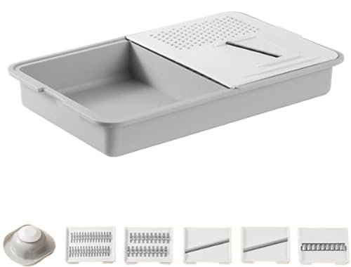 Planche à découper multifonction 6 en 1 – Râpe et égouttoir – Récipient amovible avec couvercles, broyage et broyage, facile à nettoyer