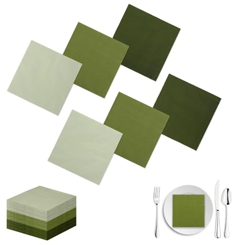 xolear 60 Pièces Serviette Papier Vert, 33 x 33 cm Serviette Papier Vert Sauge, pour Mariage et Table, Anniversaire, Baptême Décoration de Table pour Mariage Fête