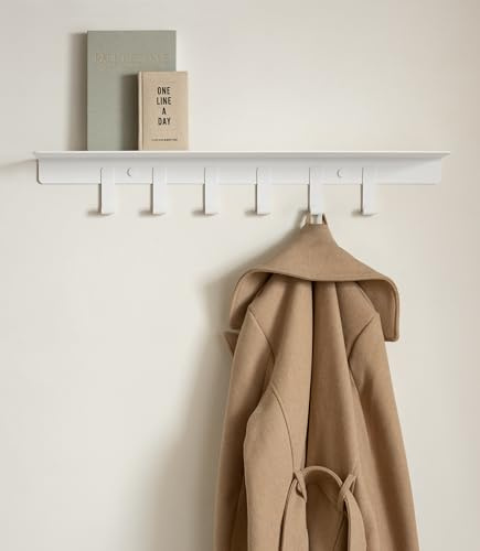 Kazai. Attaccapanni a muro 'Holmsen' | Appendiabiti da parete design moderno con mensola | Attaccapanni con mensola in metallo | Appendi giacche da muro per ingresso | Bianco