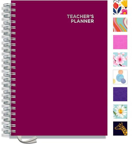 Teacher Planner 2026-2027 A4 size by Pirongs | 7 Lesson Planner for Teachers | Page a day | Undated, Hardback, Wiro-bound Teachers Planner - Raspberry