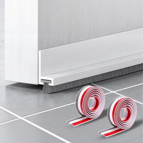 2M Paraspifferi Sottoporta con Spazzola, Paraspifferi Porta Blindata Autoadesiva tagliabile, Guarnizione Porta Blindata per Porte, Finestre, Armadi, Door Seal per Protezione da Suoni, Freddo, Umidità