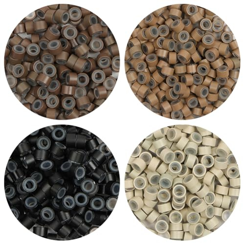 AYBUY 200 Pièces d'anneaux Micro Liens Perles en Silicone 2.5 x 3.0 x 5.0mm | Micro Anneaux Pour Extension Cheveux, pour Coller les Extensions de Cheveux (Noir)