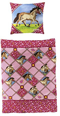 Bierbaum 2343_01 Pferdefreunde Bettwäsche-Set, , Designed in Germany, Baumwolle, rosa, 135 x 200 cm