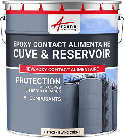 ARCANE INDUSTRIES Peinture Alimentaire, cuve, béton ou Acier, Contenant des Aliments : Revepoxy Stockage Alimentaire - 1 kg Blanc Crème