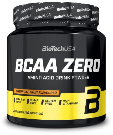 BioTechUSA BCAA Zero | Acides aminés essentiels en poudre | 6g BCAA avec L-Leucine instantanée | Vegan | Sans sucre, sans lactose, sans gluten, 360 g, Fruits tropicaux