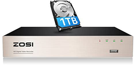 ZOSI H.265+ 8CH 5MP Lite Surveillance DVR Video recorders with 1TB Hard Drive Supports 4-in-1 HD-TVI CVI CVBS AHD 960H 1080P 5MP Security Cameras, Motion Detection, Remote Viewing, Hard Wired