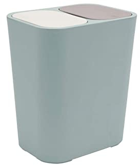 Holdfiturn Double Recycling Waste Bin Rectangle Plastic Trash Can Dual Compartment Garbage Storage Box Container Push-Button Rubbish Bin for Kitchen Office Home (Blue)