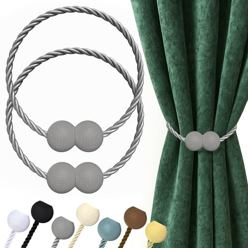 Hion fermatenda magnetici grigio confezione da 2, fermatenda per tende, fermatenda, fermatenda, ganci decorativi a clip, in stile europeo, per casa, camera da letto, ufficio, finestra