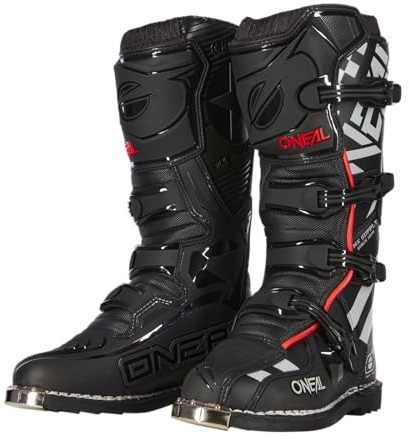 O'NEAL | Bottes de motocross | MX Enduro | Protection de la semelle en métal, boucles de fermeture facilement réglables | TRIBUTE Boot SQUADRON V.21 | Adulte | Noir/Gris | Taille 44/10,5