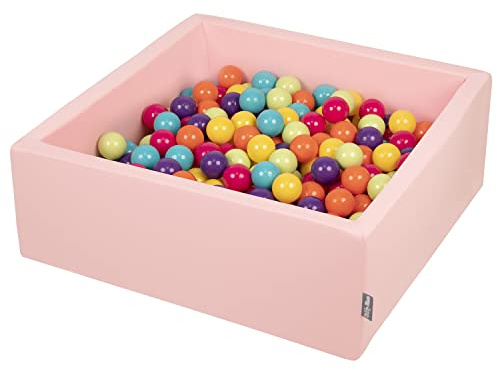 KiddyMoon 90 x 30 cm/300 bollar 7 cm/2,75 tum fyrkantig babyskumboll grop tillverkad i EU, rosa: L.grön/gul/turkos/orange/D. rosa/lila