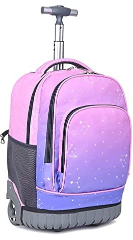 Oneyijun Schulranzen Trolley Rucksack, Studenten Trolley Schultasche mit Rollen Rucksack Schultrolley Rucksäcke Schulrucksack Reisegepäck mit Rollen 31x21x46cm (Rosa)