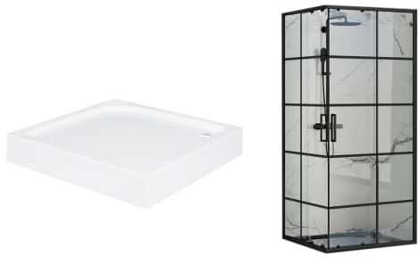 VBChome Duschkabin med duschkar 90 x 90 cm, svart, 190 cm, 5 mm, hörningång fyrkant, duschvägg, skjutdörr, duschavskiljare, klart säkerhetsglas, dusch, duschpartitionsvägg, duschbricka, sifon