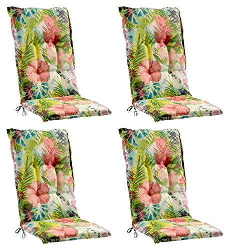 Gartenstuhlauflagen Hochlehner 4er Set - 120 x 50 cm - Mehrfarbig - Baumwolle - Polyester - Blumenmuster - Sesselauflage Sitzpolster Stuhlauflage