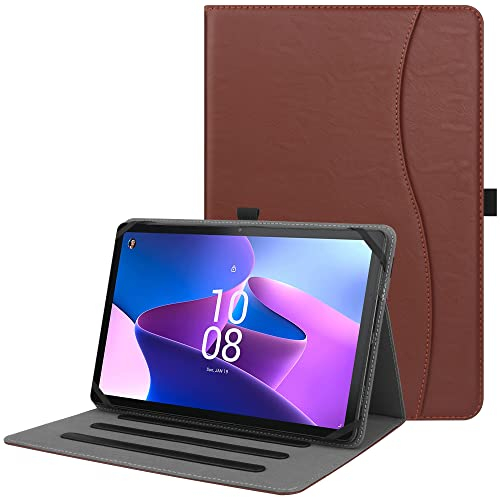 HGWALP Universal Case for 9inch-10.5inch Tablet,Multi-Viewing Angels PU Leather Stand Folio Case Cover with Handstrap for 9 10.1 10.5Touchscreen Tablet, with Adjustable Fixing Silicon Band-Brown